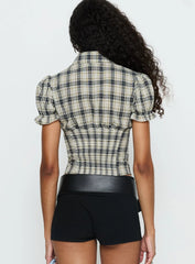 Maxfield Collared Button Up Blouse Top Multi Check