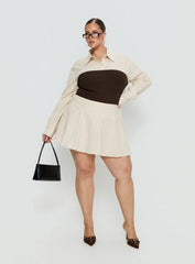 Belva Long Sleeve Corset Shirt Mini Dress Brown Stripe Curve