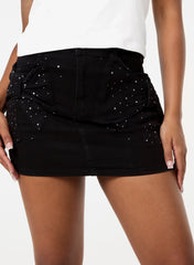 Diamante Bow Denim Mini Skirt