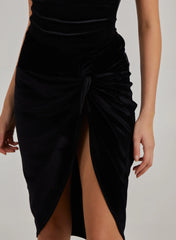 Velvet Twist Front Midi Skirt