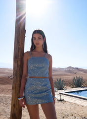 Sequin Embellished Denim Skirt