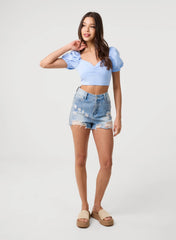 Polka Dot Puff Sleeve Top
