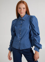 Ruched Sleeve Denim Shirt