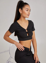 Ring Detail Short Sleeve Ribbed Top