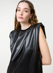 Wet Look PU Shoulder Pad Dress