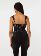 Polka Dot Hook And Eye Crop Top