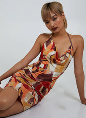Abstract Print Slinky Mini Dress