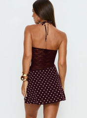 Qwen Halter Cut Out Mini Dress Plum Polka Dot