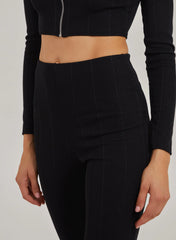 Wide Ribbed Flare Trousers