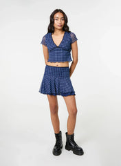 Check Cap Sleeve Crop Top