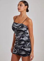 Mesh Marble Ruched Cami Mini Dress