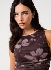 Floral Mesh Ruched Side Top
