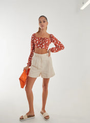 Floral Printed Milkmaid Long Balloon Sleeve Top