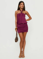 Nicolea Halter Hardware Mini Dress Plum