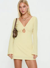 Milley Long Sleeve Textured Mini Dress Lemon