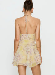 Hey Blondie Ruffle Halter Mini Dress Multi Floral