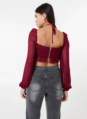Long Sleeve Halterneck Crop Top