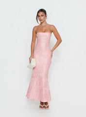 Lips Are Sealed Strapless Lace-Up Back Maxi Dress Pink