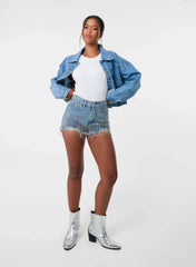 Embellished Diamante Denim Shorts
