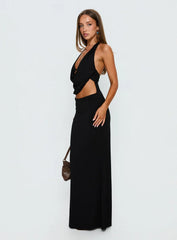 Almira Halter Plunge Maxi Dress Black