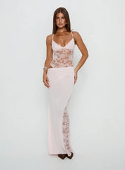 Chantella Lace Cut Out Maxi Dress Baby Pink