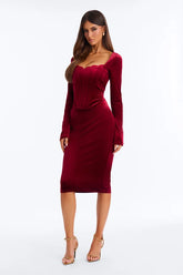 Romantic Look Corset Velvet Midi Dress