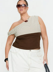Past Life One Shoulder Top Brown / Stripe Curve