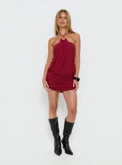 Hedlea Draped Ring Detail Mini Dress Burgundy