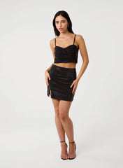 Split Front Diamante Mini Skirt