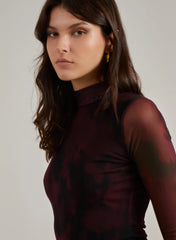 Smudge Print Long Sleeve Mesh Bodysuit