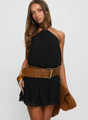 Khamira Halter Shirred Mini Dress Black