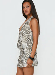 Rings of Saturn Plunge Halter Mini Dress Zebra