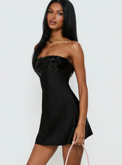 Kaylanie Strapless Sequin Mini Dress Black