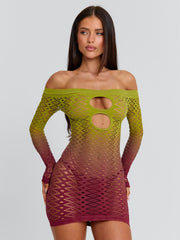 VESSIA MINI DRESS GREEN BURGUNDY