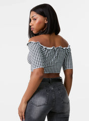 Frill Detail Gingham Bardot Top