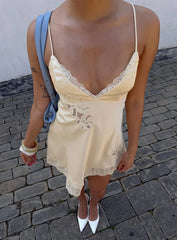 Aloura Spliced Lace Mini Dress Butter