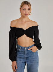 Twist Front Balloon Sleeve Crop Top