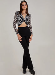 Printed Long Sleeve Twist Front Top