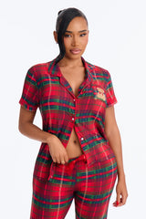 Late Night Sleep Plaid Short Sleeve PJ Pant Set