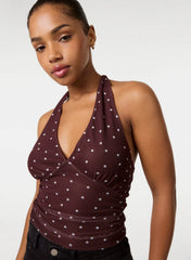 Polka Dot Ruched Side Halter Top