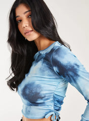 Tie Dye Print Long Sleeve Rib Top