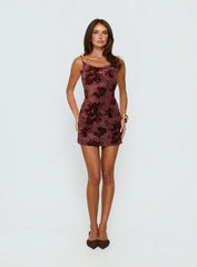 Emmalee Low Back Mini Dress Burgundy Burnout