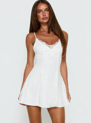 Bloomie Lace Godet Mini Dress White
