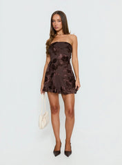 Meadow of Dreams Strapless Mini Dress Brown Floral Burnout