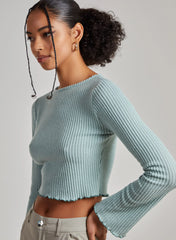 Soft Wide Brushed Ribbed Lettuce Hem Long Sleeve Top