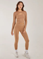Rib Long Sleeve Cut Out Top