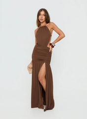 Tykaia Low Back Halter Maxi Dress Chocolate