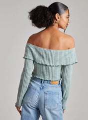 Wide Brushed Ribbed Bardot Top