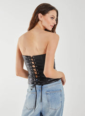 Snake PU Lace Up Corset Top
