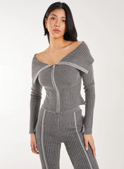 Washed Rib Fold-Over Cardigan